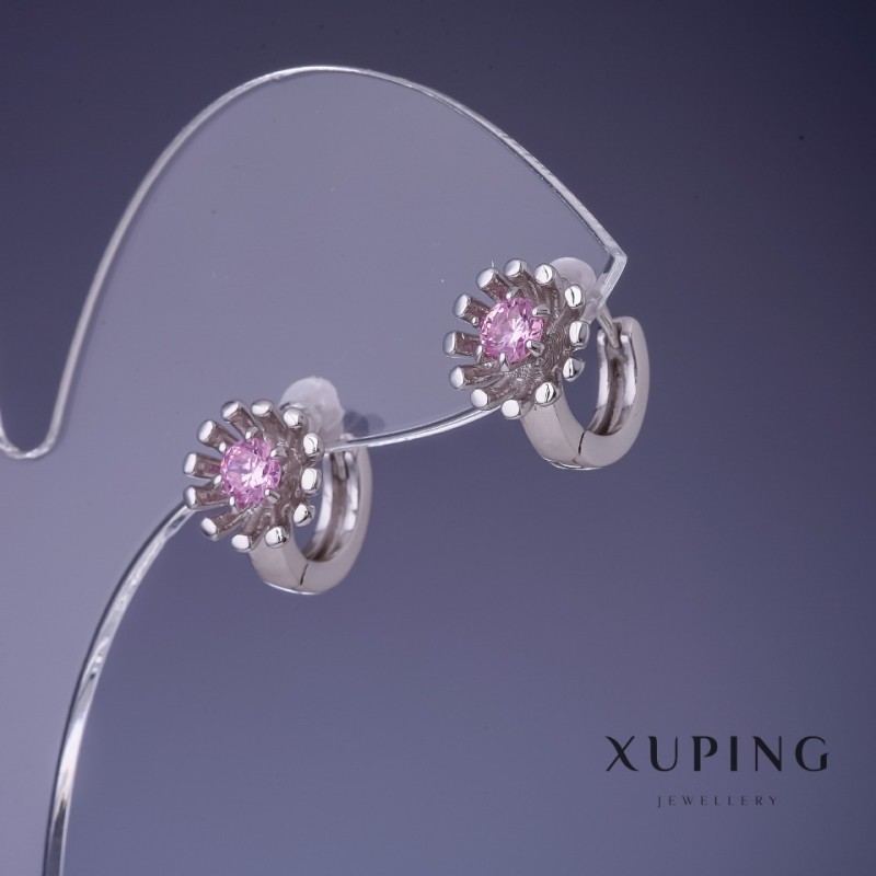 Xuping Flower Earrings with Pink Inserts 11x10mm Rhodium