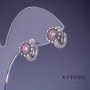 Xuping Flower Earrings with Pink Inserts 11x10mm Rhodium
