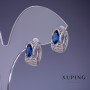 Xuping Earrings with Blue Crystals 7x14mm Rhodium