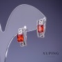 Xuping Earrings with Red Crystals 8x15mm Rhodium