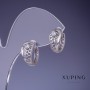 Xuping Earrings Greek Pattern 7x14mm Rhodium with White Rhinestones