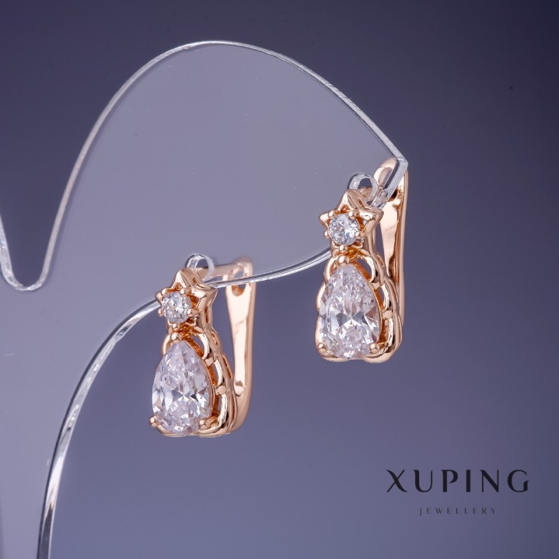 Xuping Earrings with White Crystals 16x8mm "18K Gold Plated"