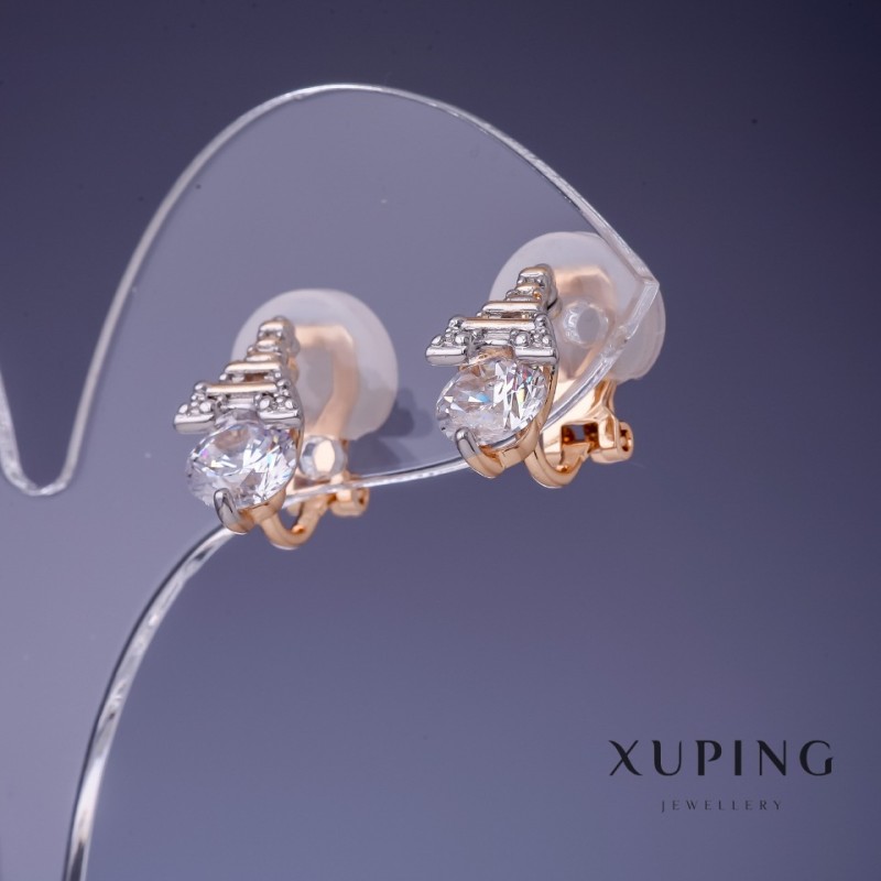 Xuping "Eiffel Tower" Earrings with White Crystals 8x14mm "18K Gold Plated"