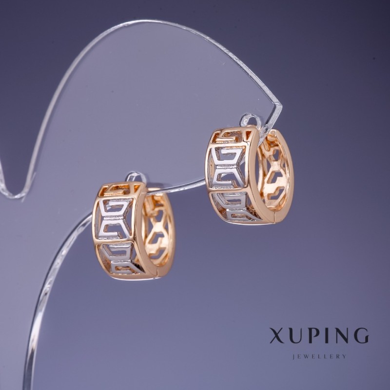 Xuping Greek Pattern Earrings 13x7mm "18K Gold Plated", Rhodium