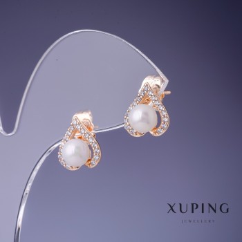 Xuping Heart Earrings 12x12mm with 6mm "Majorca" Pearl "18K Gold Plating"