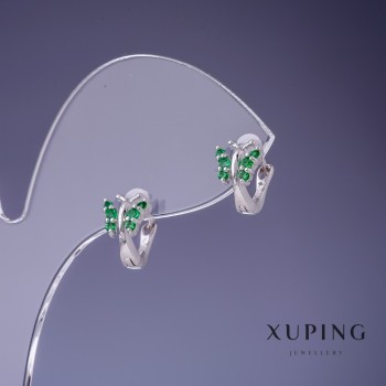 Xuping Butterfly Earrings with Green Rhinestones 10x7mm Rhodium