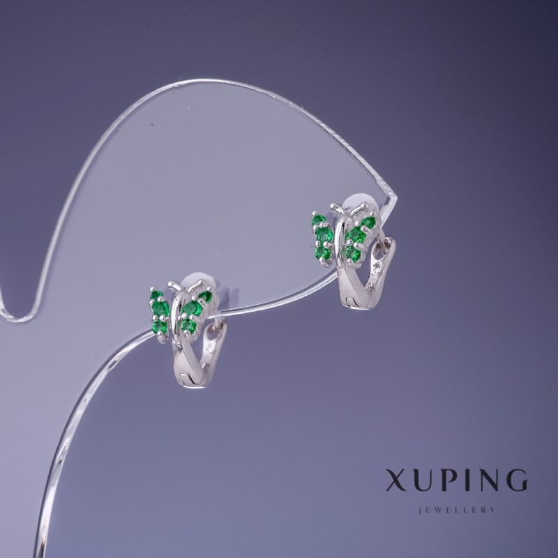 Xuping Butterfly Earrings with Green Rhinestones 10x7mm Rhodium