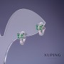 Xuping Butterfly Earrings with Green Rhinestones 10x7mm Rhodium