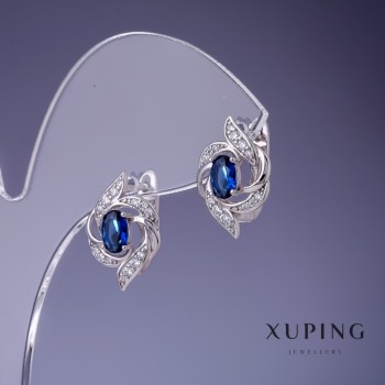 Xuping Earrings with Blue Crystals 17x11mm Rhodium