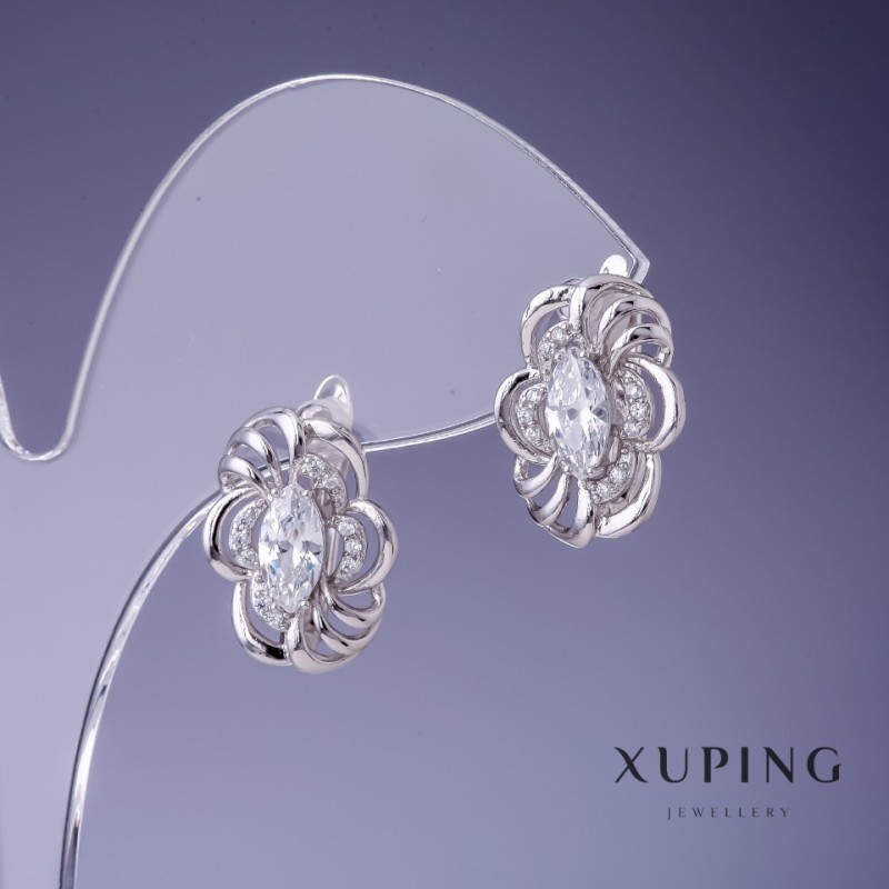 Xuping Earrings with White Crystals 17x12mm Rhodium