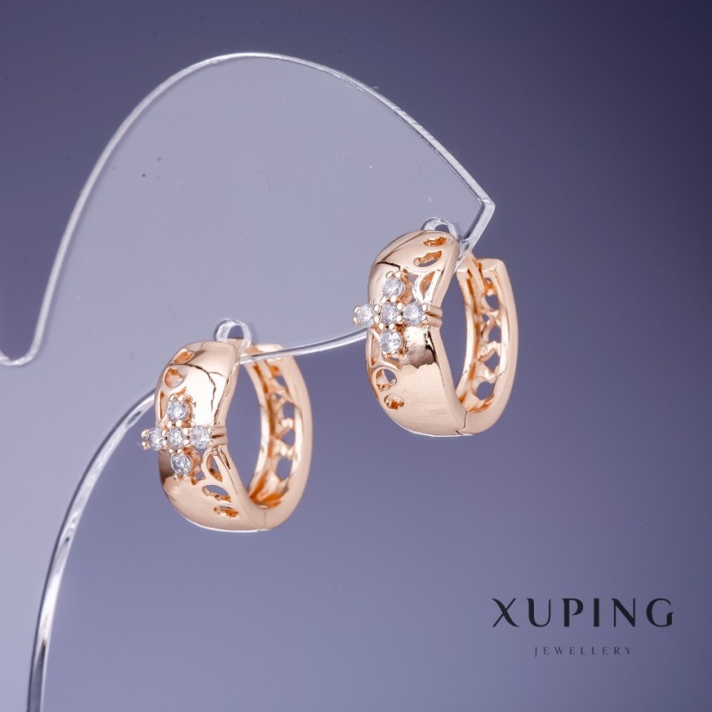 Xuping Earrings 6x15mm "18K Gold Plating" with White Rhinestones