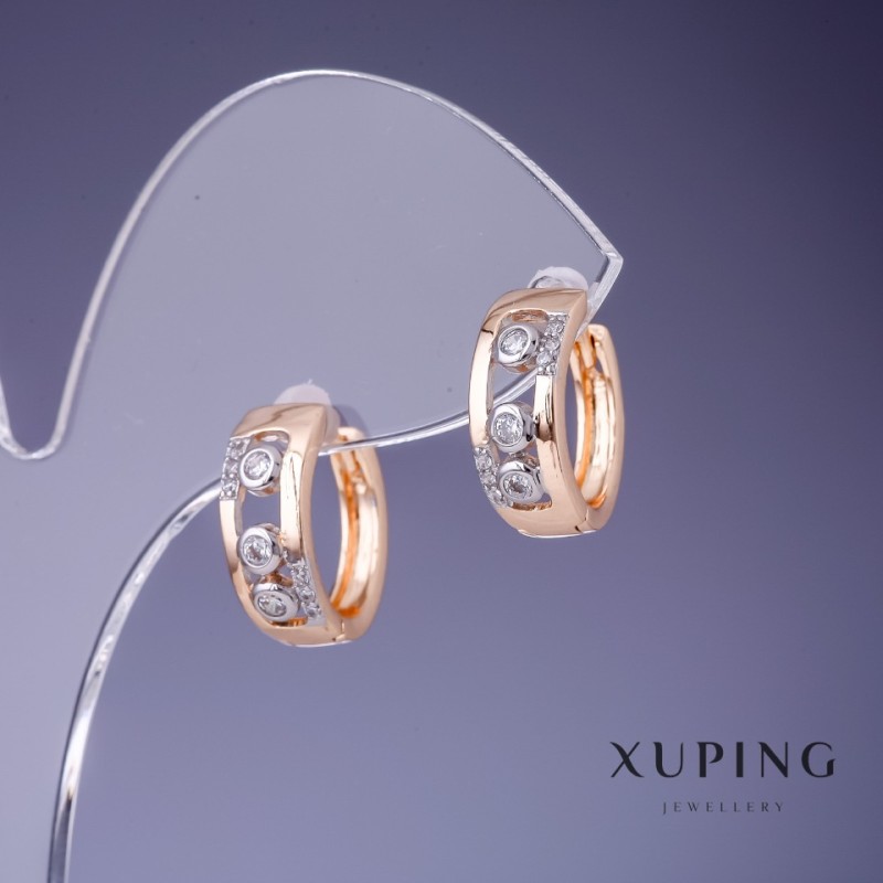 Xuping Earrings 15x6mm "18K Gold Plating" with White Rhinestones