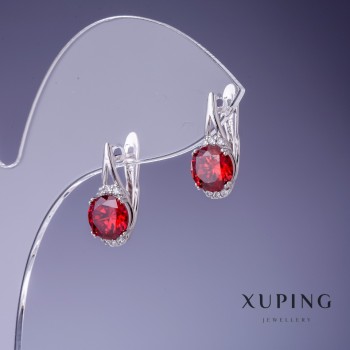 Xuping Earrings with Red Crystals 16x8mm Rhodium