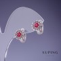 Xuping Flower Earrings with Raspberry Crystals 12x9mm Rhodium