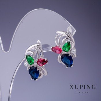 Xuping Earrings with Multicolor Crystals 20x14mm Rhodium