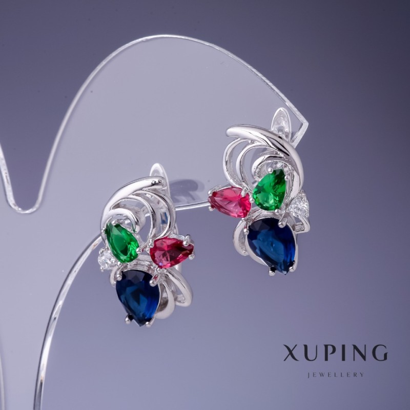 Xuping Earrings with Multicolor Crystals 20x14mm Rhodium