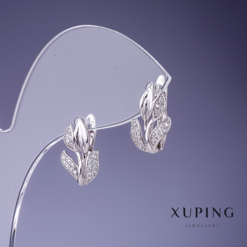 Xuping Leaf Earrings 14x10mm Rhodium