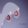 Xuping Earrings with Red Crystals 17x12mm Rhodium