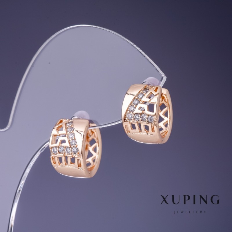 Xuping Earrings 8x14mm "18K Gold Plated" with White Rhinestones