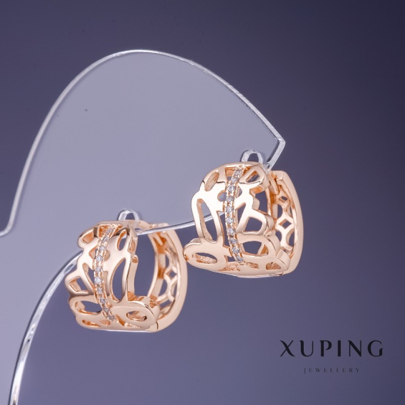 Xuping Earrings 14x13mm "18K Gold Plated" with White Rhinestones