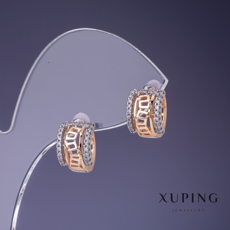 Xuping Earrings Greek Pattern 12x9mm "18K Gold Plated" with White Rhinestones