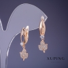 Xuping Leaf Earrings with White Rhinestones 25x5mm "18K Gold Plated"