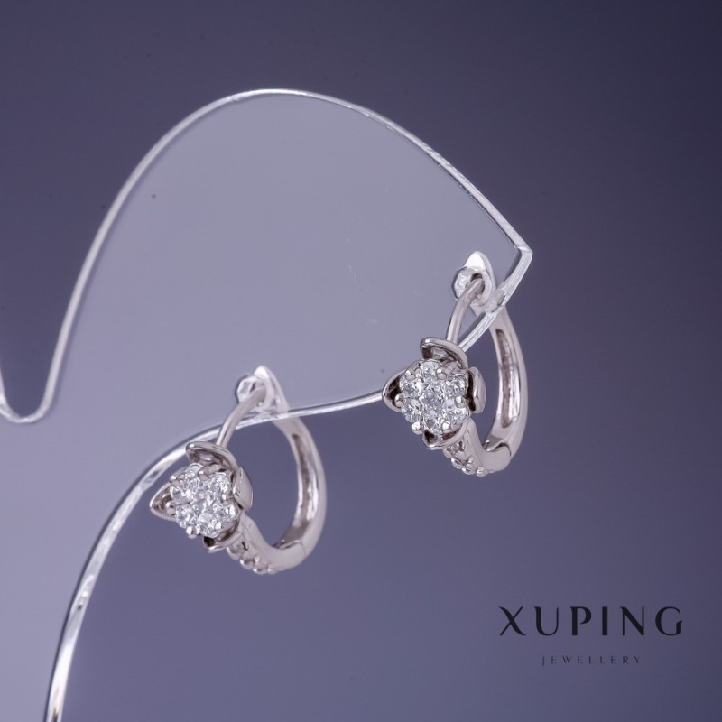 Xuping Pitcher Earrings with White Zircon 15x8mm Rhodium