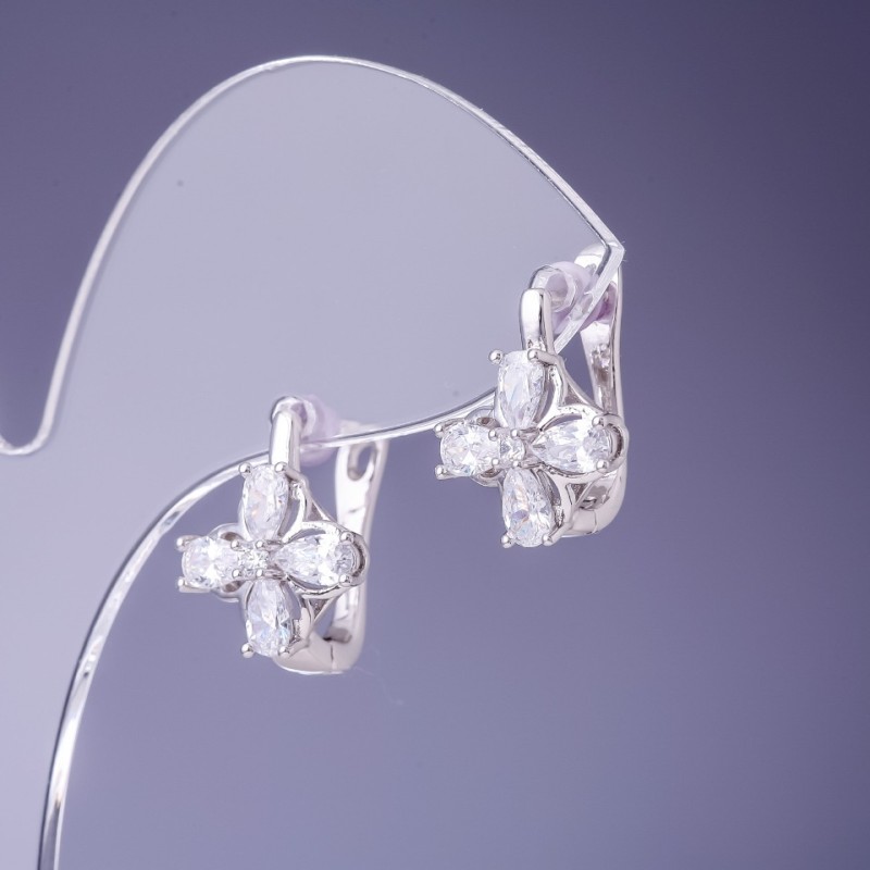 Xuping Earrings with White Zircons 15x11mm Rhodium