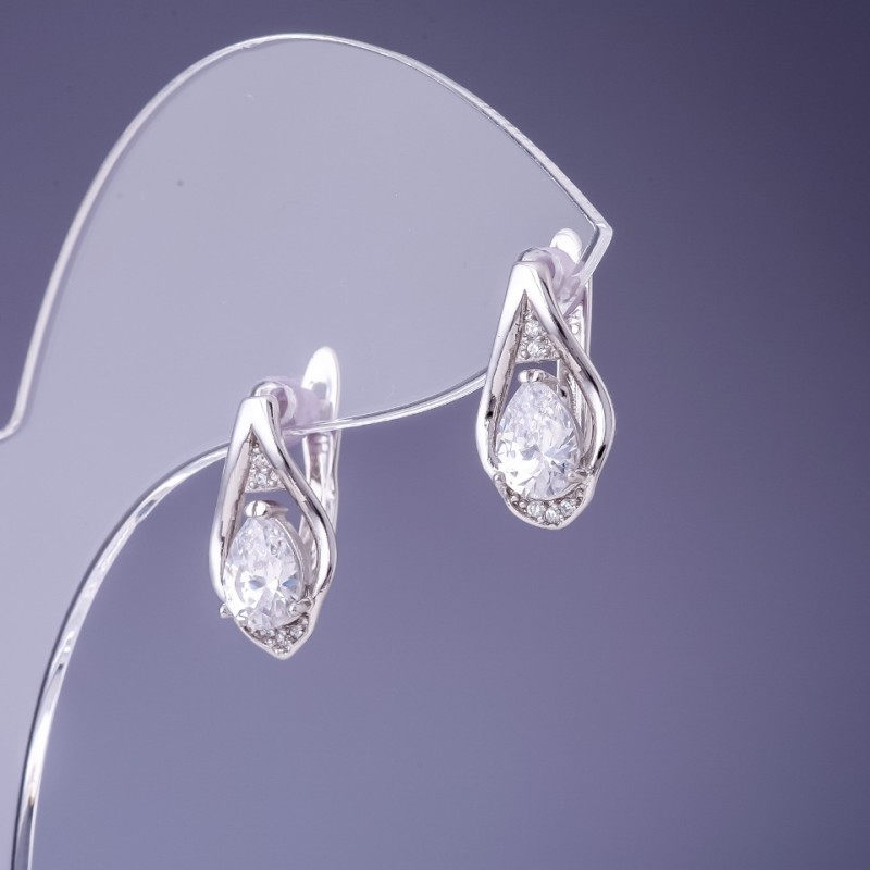 Xuping Earrings with White Zircons 16x9mm Rhodium
