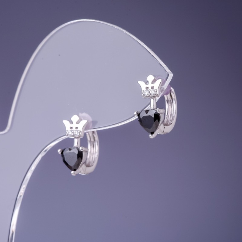 Xuping Earrings with Black Zircons 12x6mm Rhodium