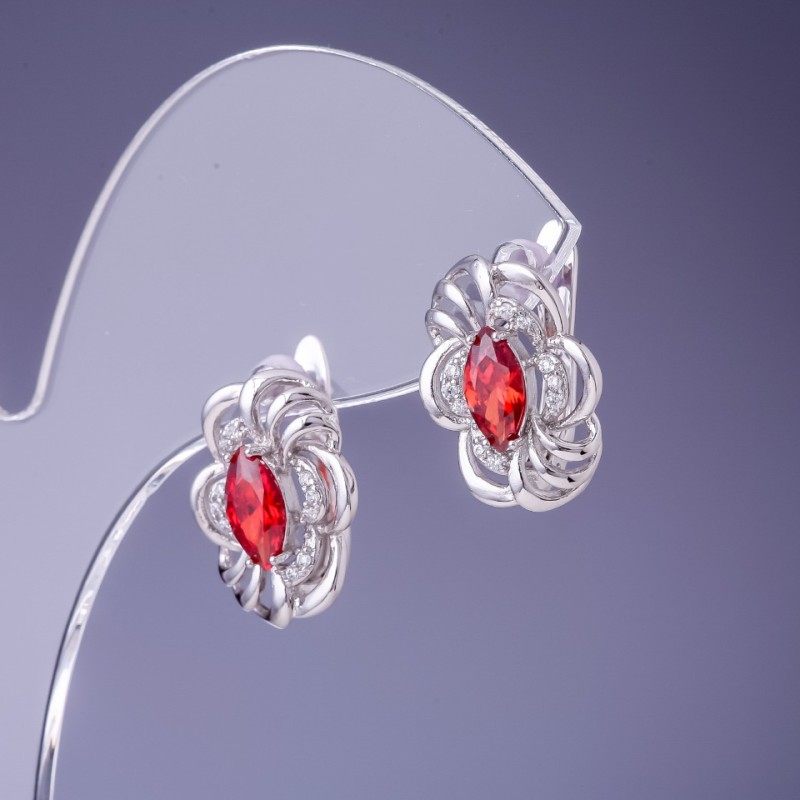 Xuping Earrings with Red Zircons Ruby 17x12mm Rhodium
