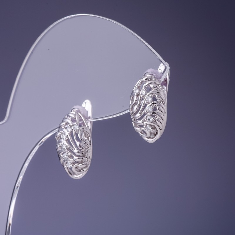 Xuping Earrings 15x8mm Rhodium with White Crystals