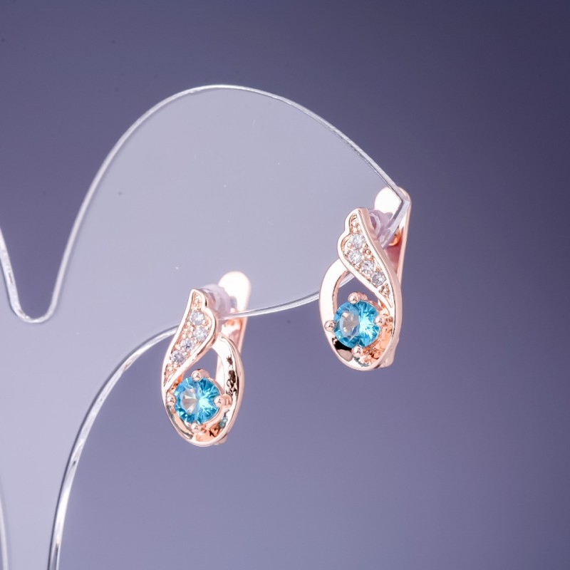 Blue Crystal Earrings 16x7mm Gold-Tone Metal