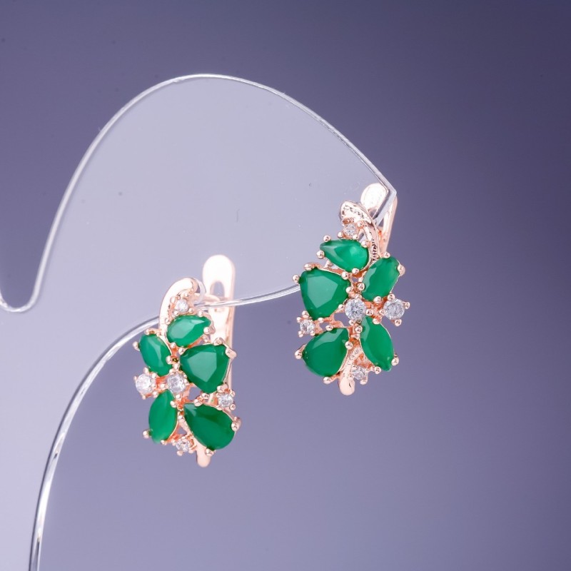 Green Crystal Earrings 19x10mm Gold-Tone Metal