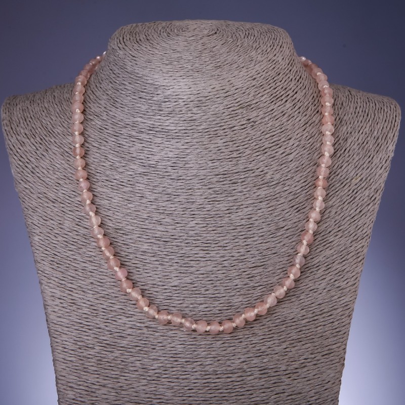 Natural Stone Necklace "Cream Quartz" (Synthetic), Faceted Rondelle, 6x4mm Diameter, 45cm Length