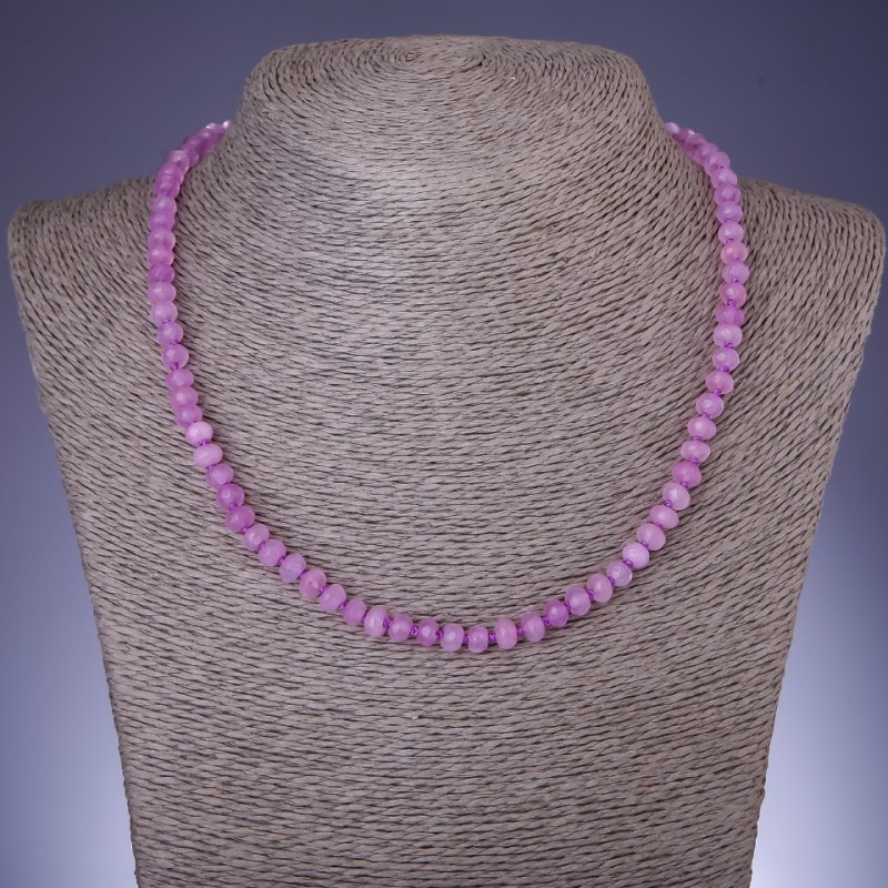 Natural Stone Necklace "Rose Quartz" (Synthetic) Faceted Rondelle, 6x4mm Diameter, 45cm Length