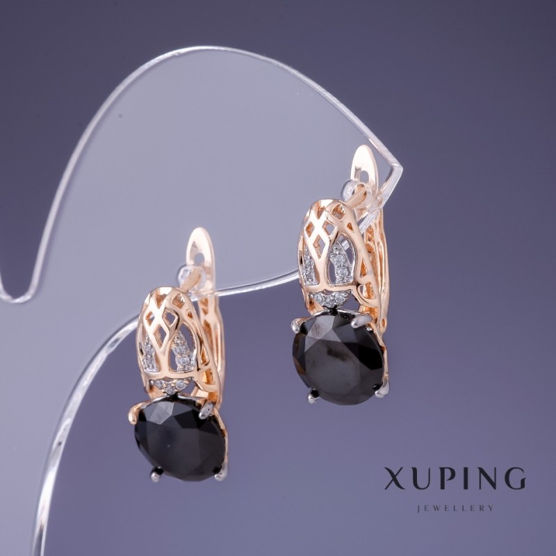 Xuping Earrings Black Zircon 18x9mm "18K Gold Plated"