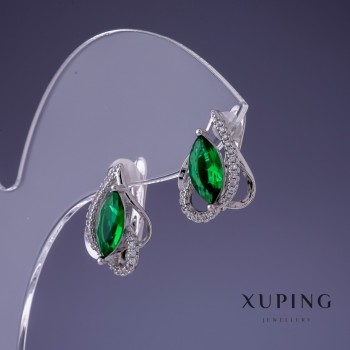 Xuping Earrings Cubic Zirconia Green Emerald 12x16mm Rhodium