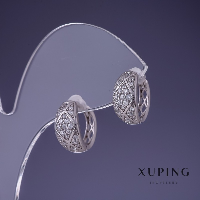 Xuping Earrings 7x13mm Rhodium with White Crystals