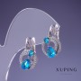 Xuping Earrings Cubic Zirconia Blue Topaz 20x12mm Rhodium