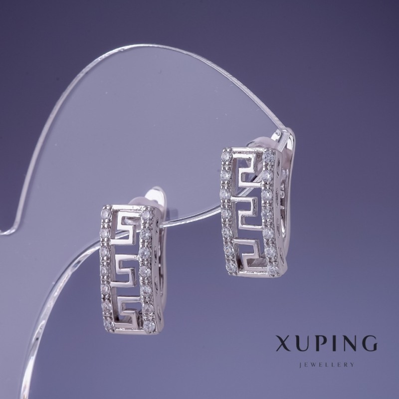 Xuping Earrings 16x18mm Rhodium with White Crystals