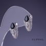Xuping Earrings 17x10mm Rhodium with Black Stone