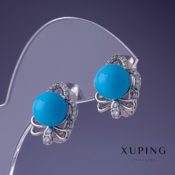 Xuping Earrings with Light Blue Majorca Pearl 14x16mm Rhodium