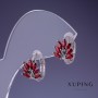 Xuping Earrings 9x15mm Rhodium with Red Stone