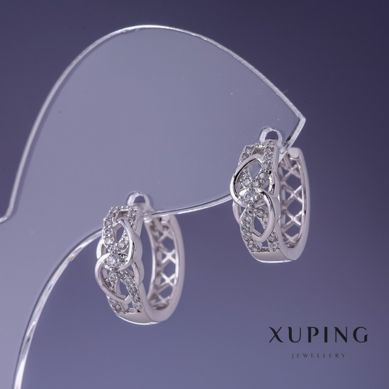 Xuping Earrings 6x14mm Rhodium with White Rhinestones