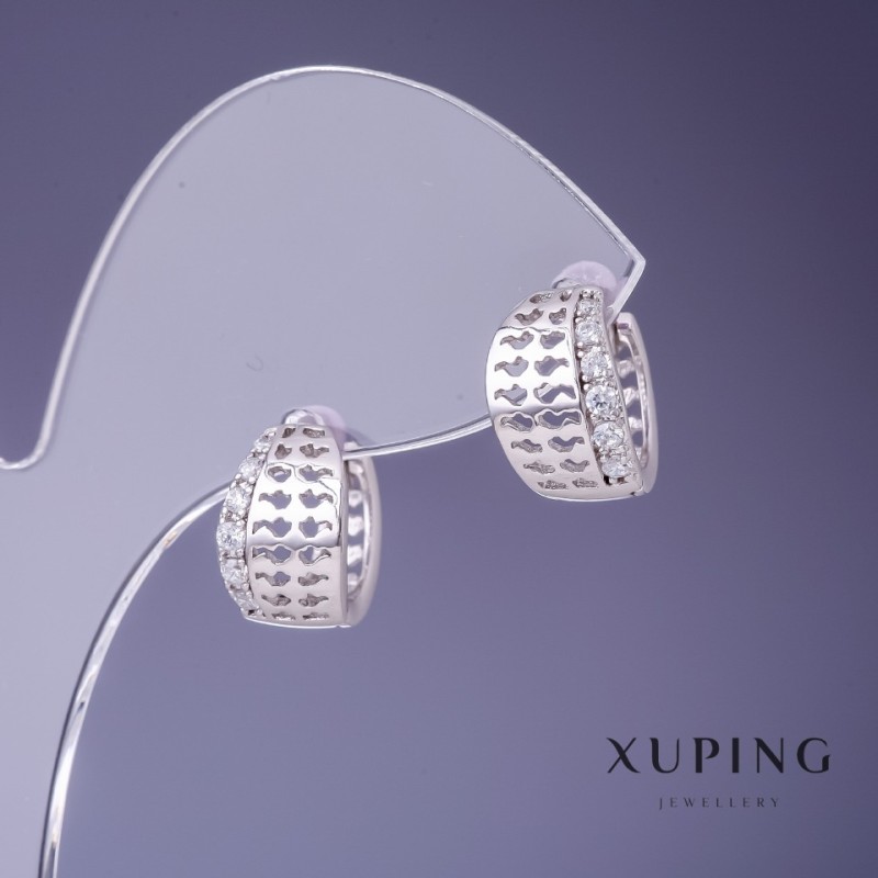 Xuping Earrings 8x13mm Rhodium with White Rhinestones