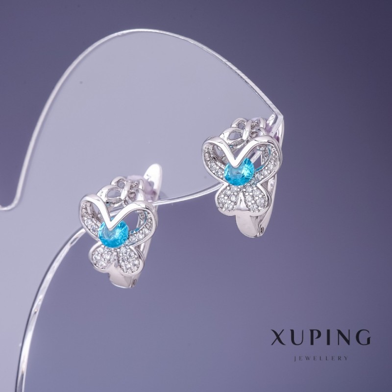 Xuping Earrings 14x11mm Rhodium with Turquoise Crystals