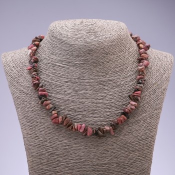 Necklace Natural Rhodonite Chip Stone, 8mm Diameter, 45cm+/- Length with Extension Chain