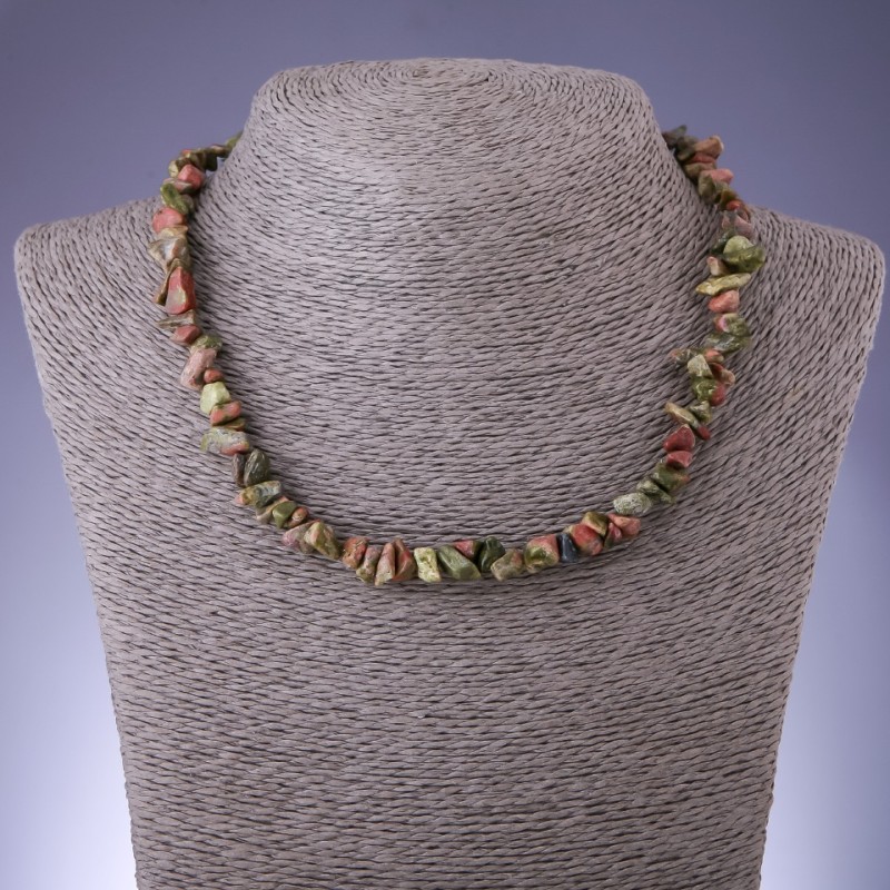 Natural Bloodstone (Heliotrope) Chip Necklace, 8mm Diameter, 45-50cm Length with Extension Chain