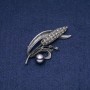 Sale! Wheat Ear Brooch Pendant with Black Pearls "Majorca" 68x30mm
